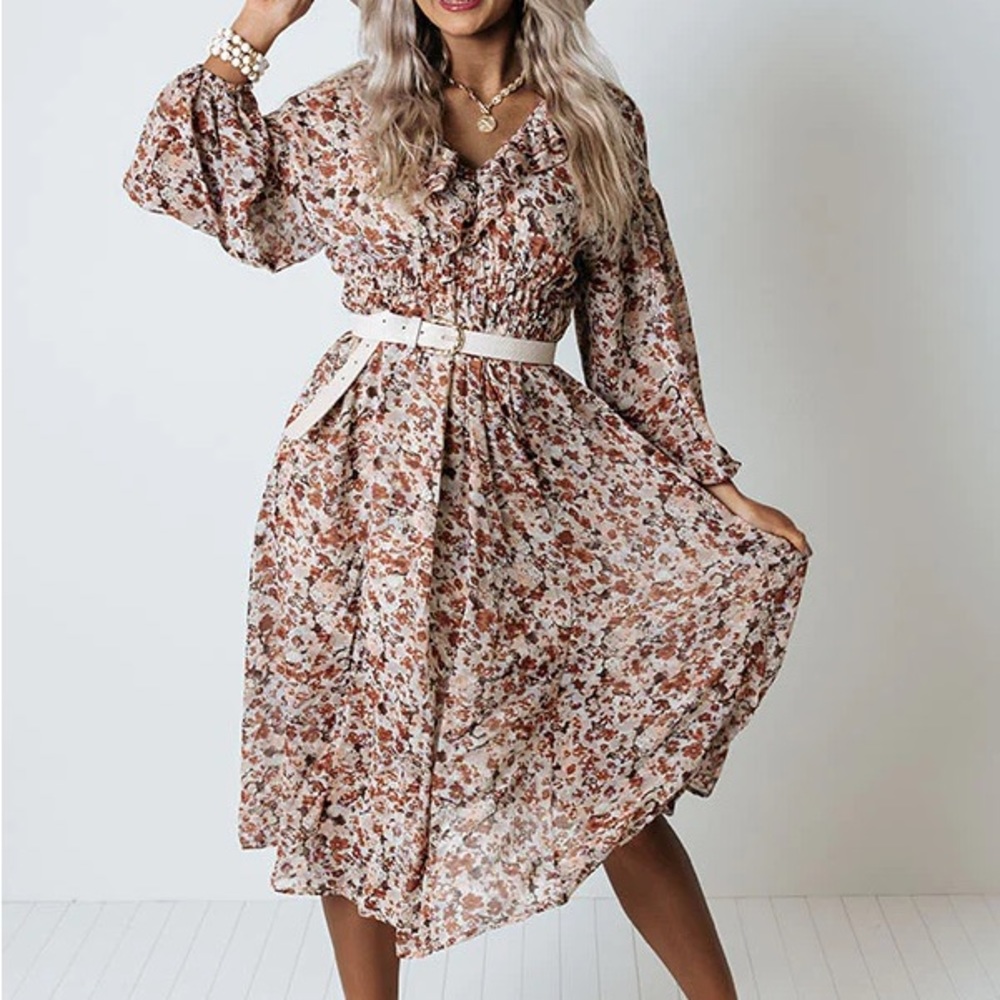 Fall Floral Midi Dress NWT